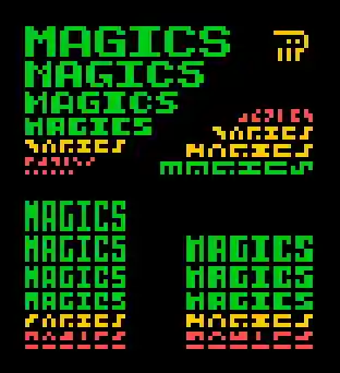 a bunch of differently sized pixel renderings of the word 'magics'